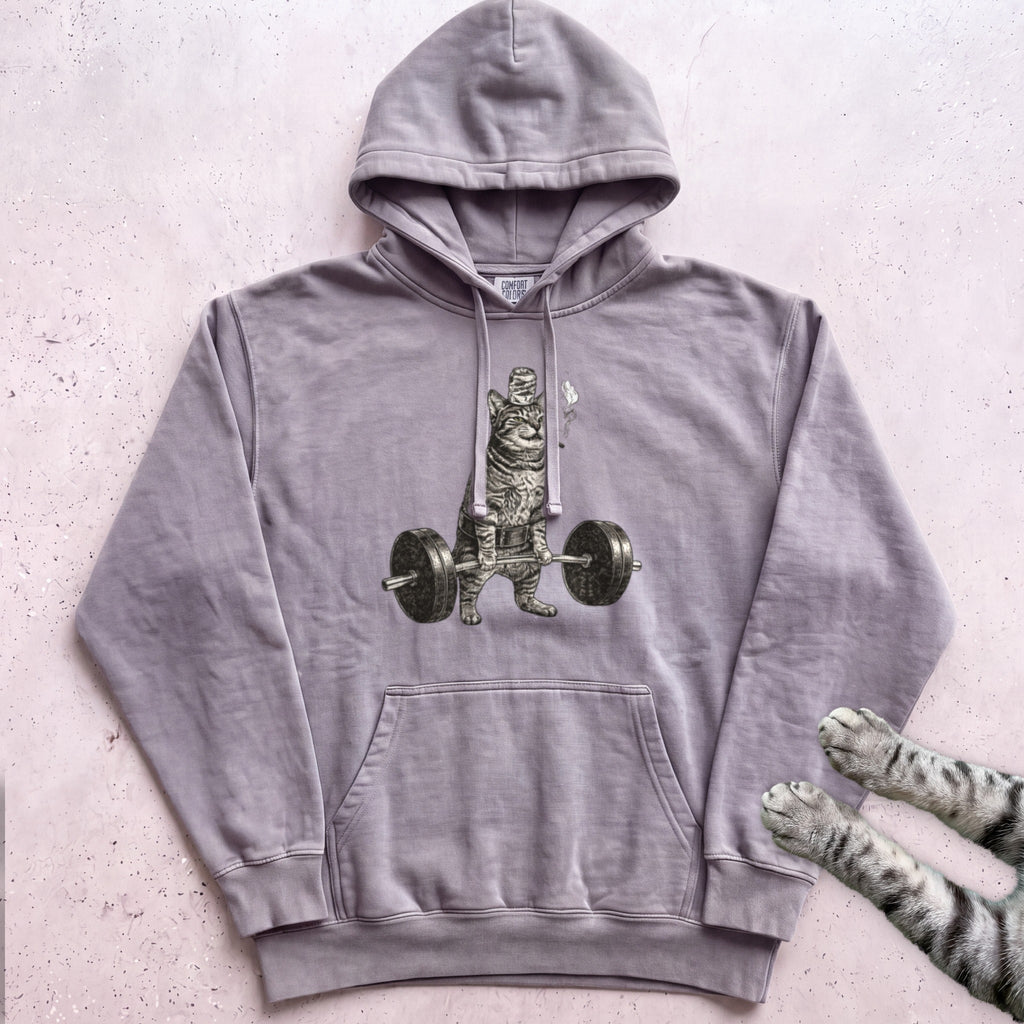 Weightlifting Cat Hoodie - Grey