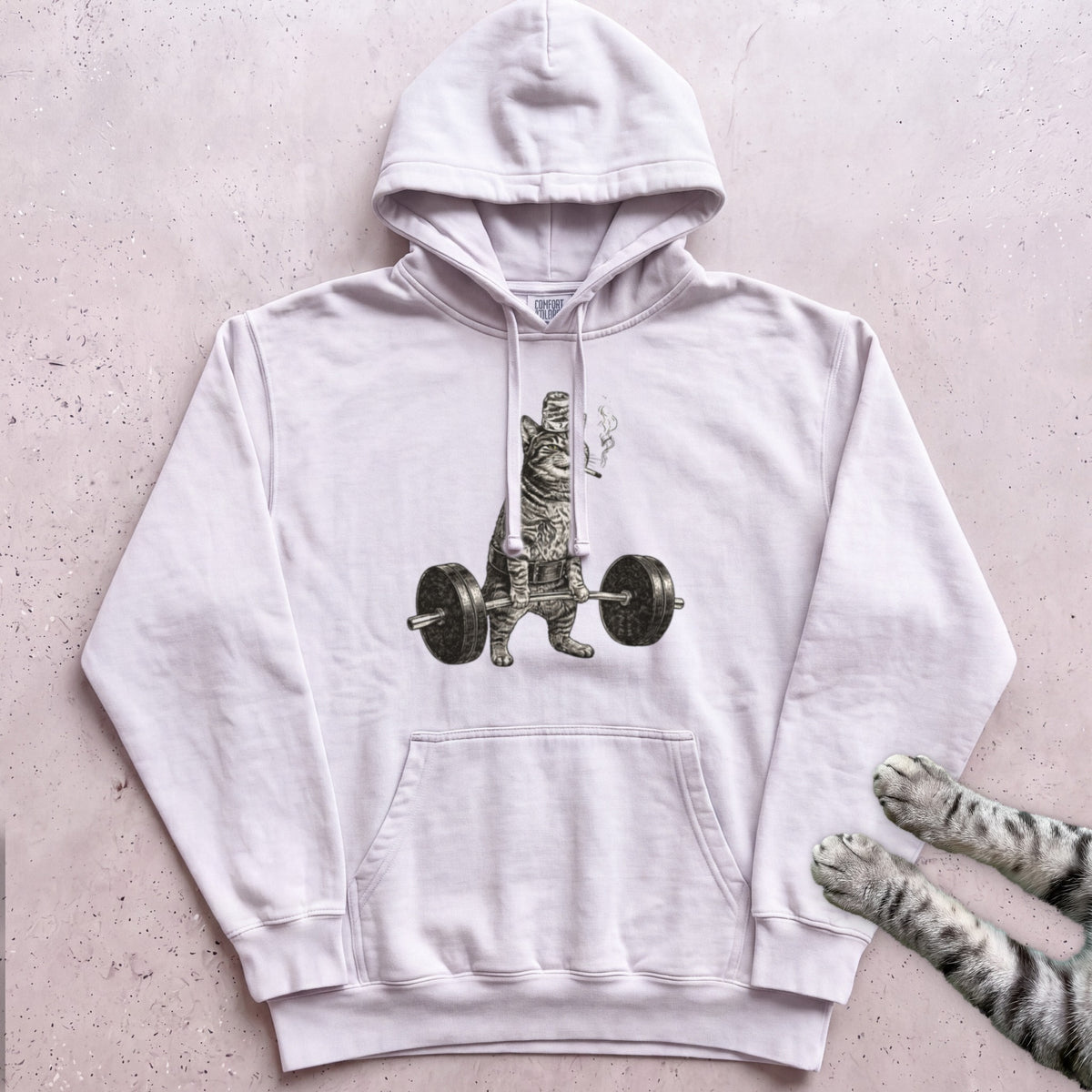 Weightlifting Cat Hoodie - White
