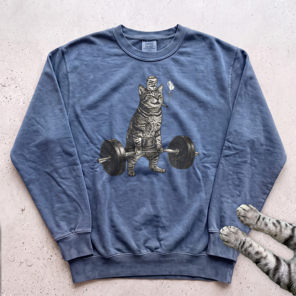Weightlifting Cat Sweatshirt - Blue Jean