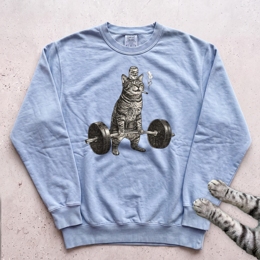 Weightlifting Cat Sweatshirt - Chambray