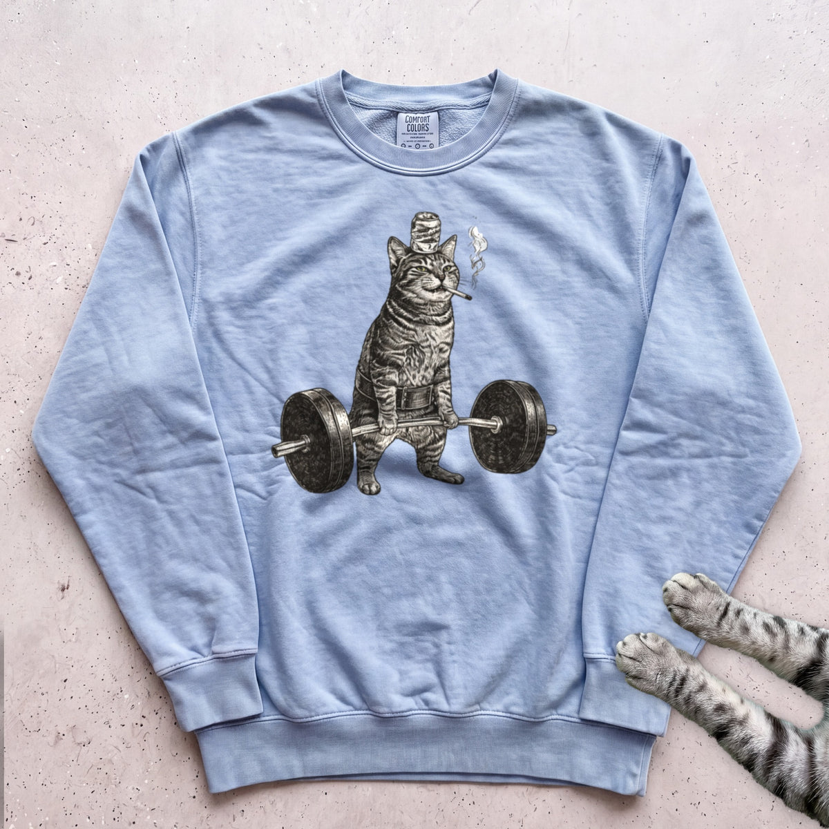 Weightlifting Cat Sweatshirt - Chambray