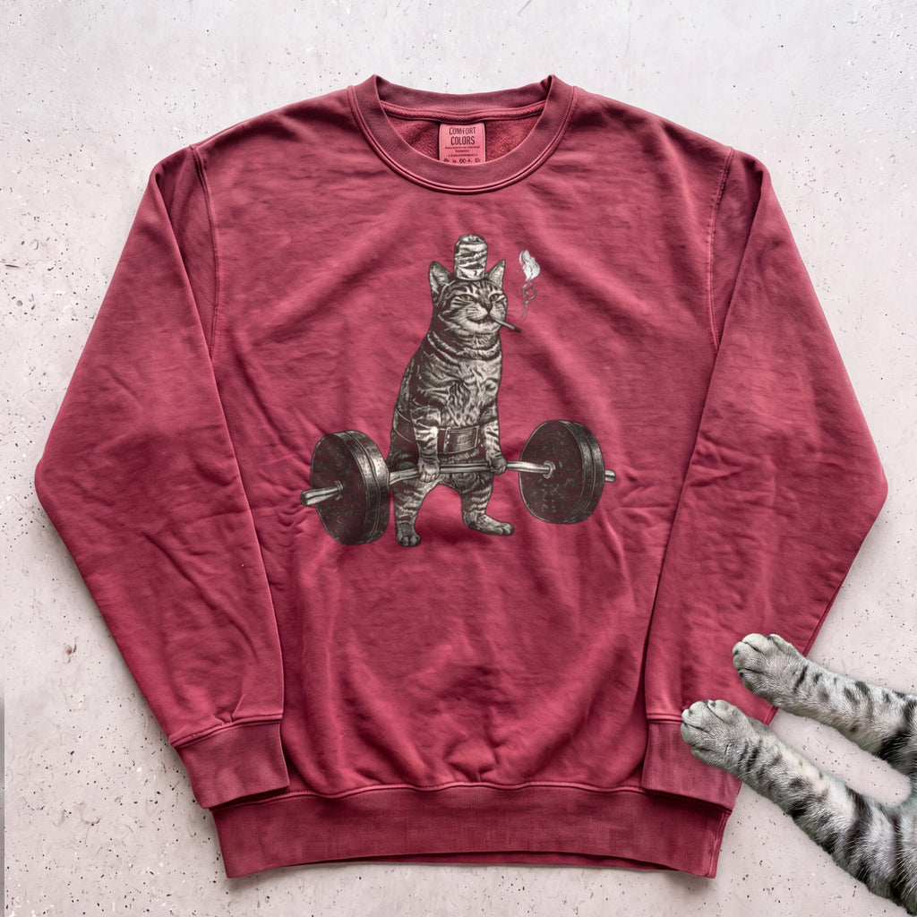 Weightlifting Cat Sweatshirt - Crimson