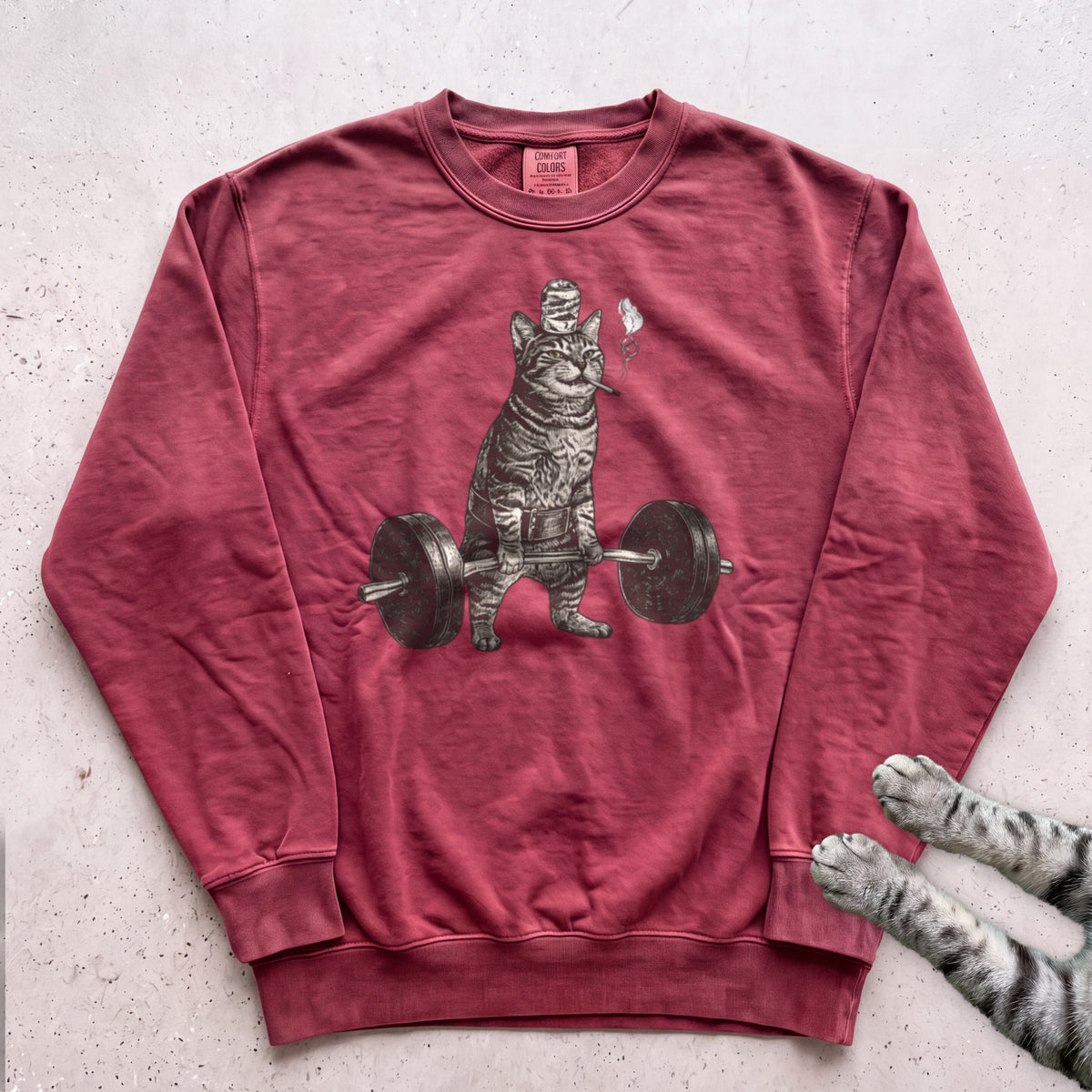 Weightlifting Cat Sweatshirt - Crimson