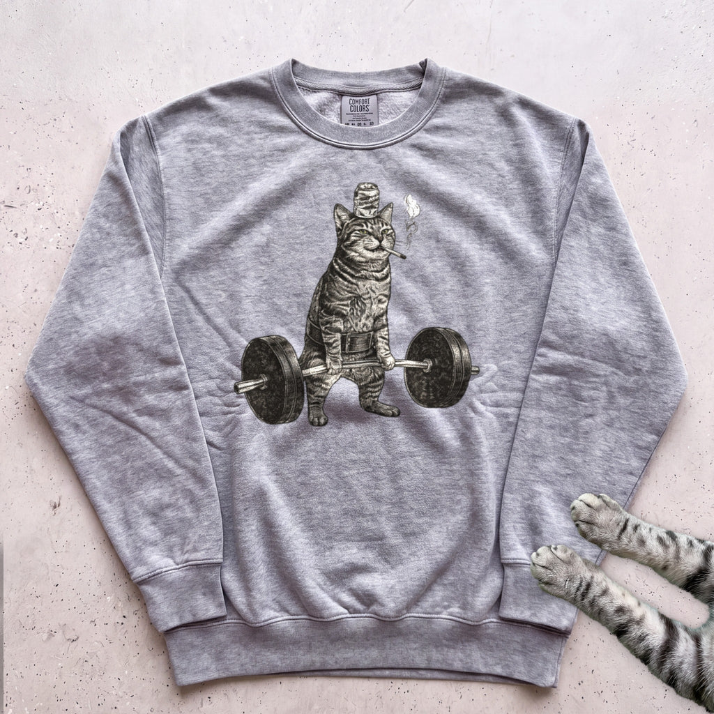 Weightlifting Cat Sweatshirt - Grey