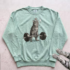 Weightlifting Cat Sweatshirt - Light Green