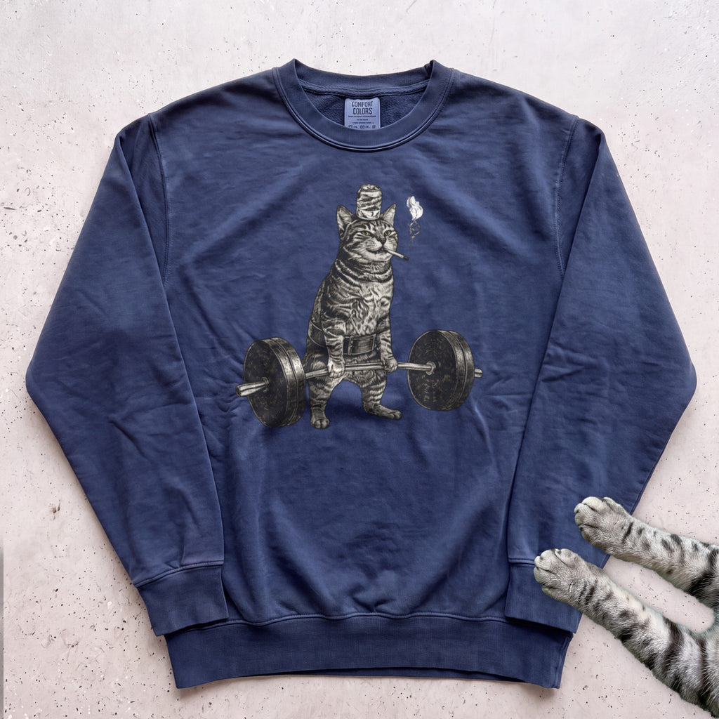 Weightlifting Cat Sweatshirt - True Navy