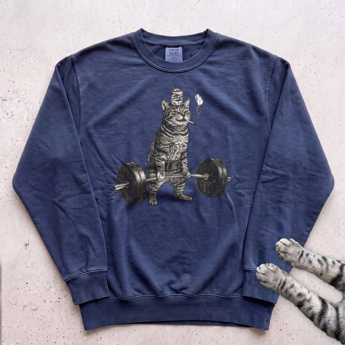 Weightlifting Cat Sweatshirt - True Navy