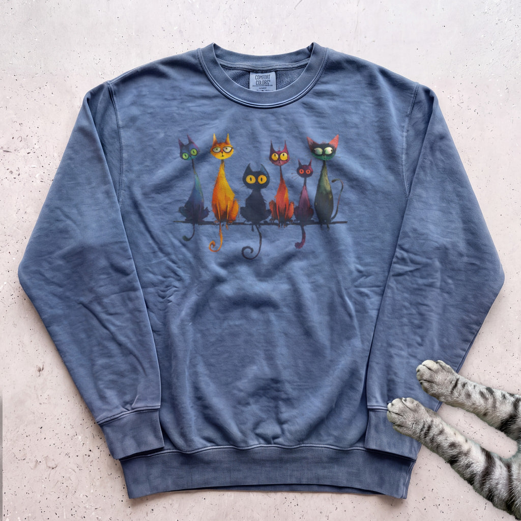 Whimsical Cats Sweatshirt - Blue Jean