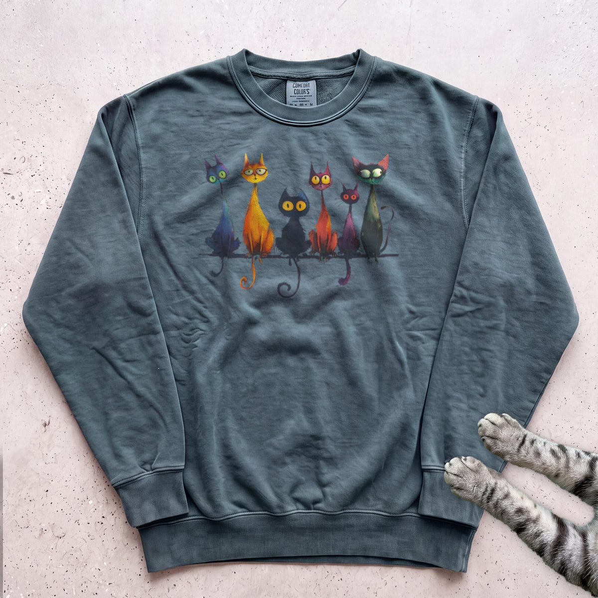 Whimsical Cats Sweatshirt - Blue Spruce