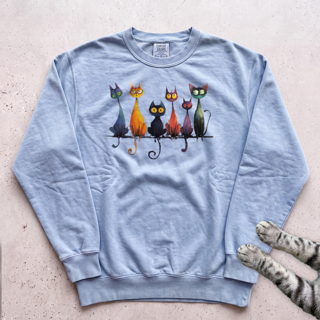 Whimsical Cats Sweatshirt - Chambray