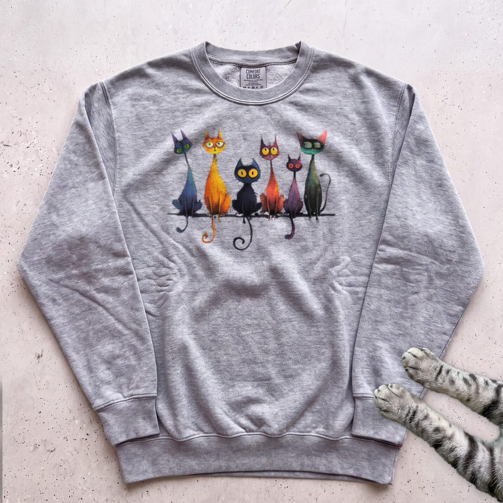 Whimsical Cats Sweatshirt - Grey