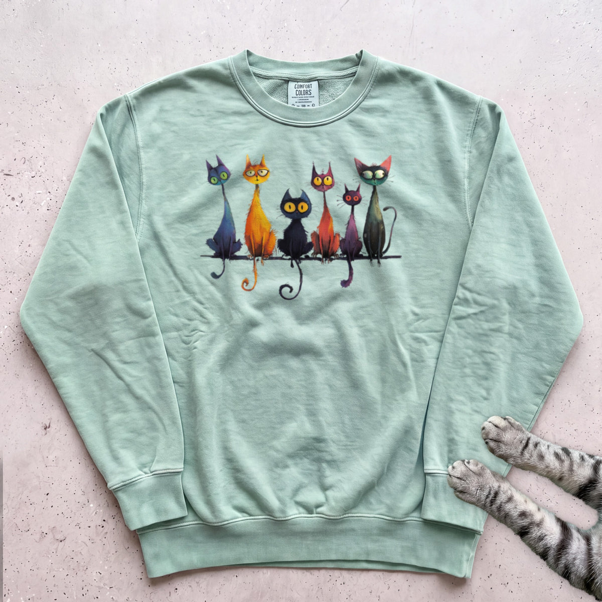 Whimsical Cats Sweatshirt - Light Green