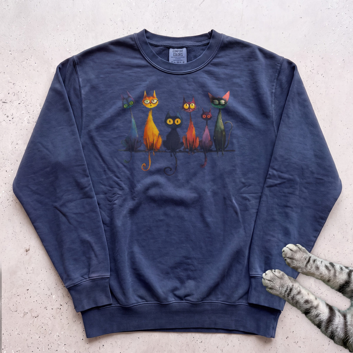 Whimsical Cats Sweatshirt - True Navy