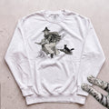 Witch on Broomstick With Cat Sweatshirt - White