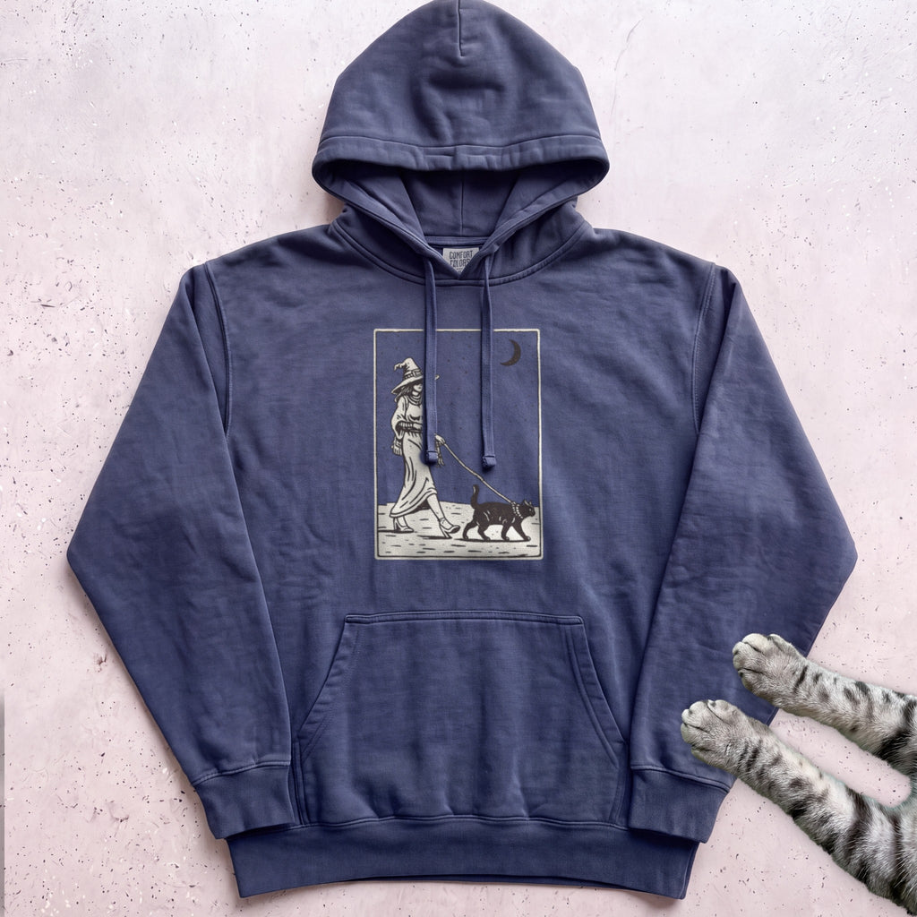 Witch Walking Black Cat Hoodie - True Navy