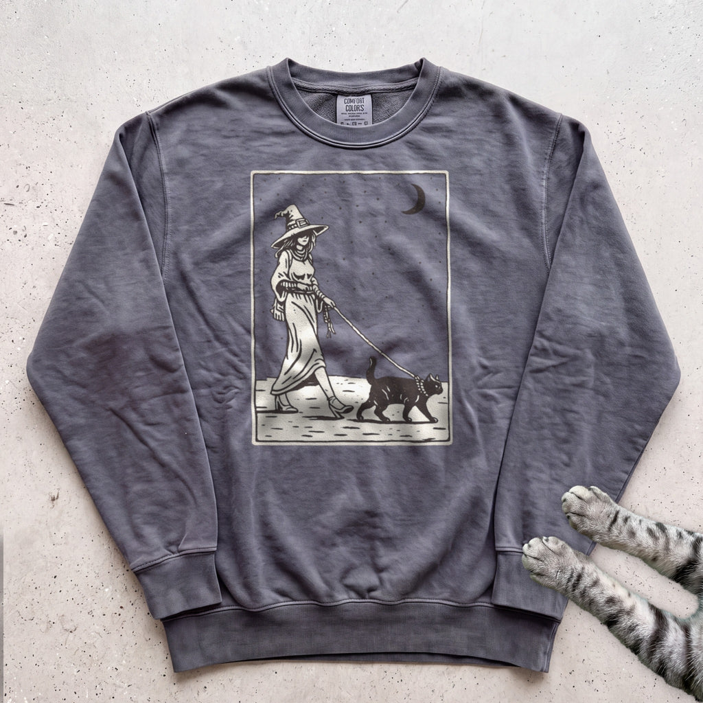 Witch Walking Black Cat Sweatshirt - Pepper