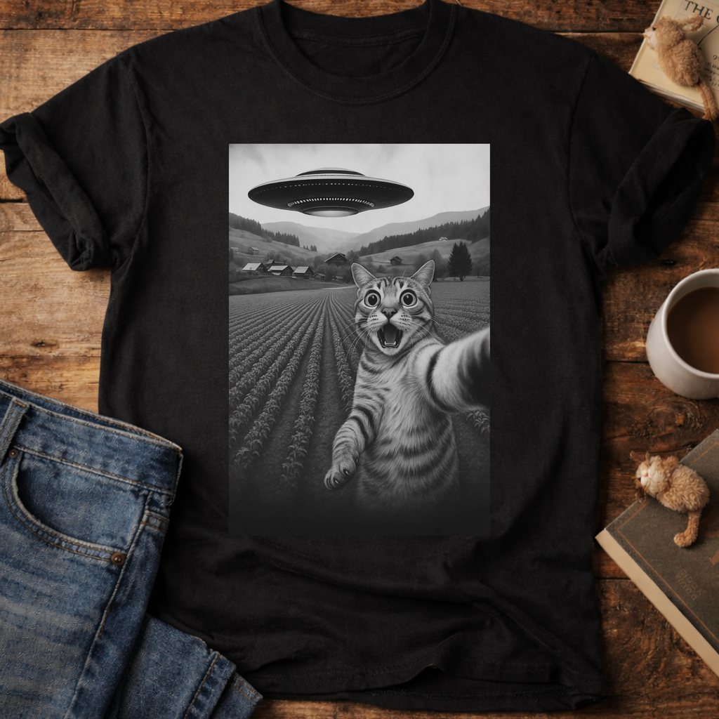 Cat Selfie with UFO T-Shirt