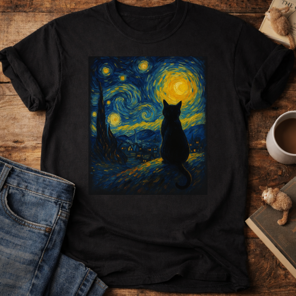 Starry Night Cat T‑Shirt
