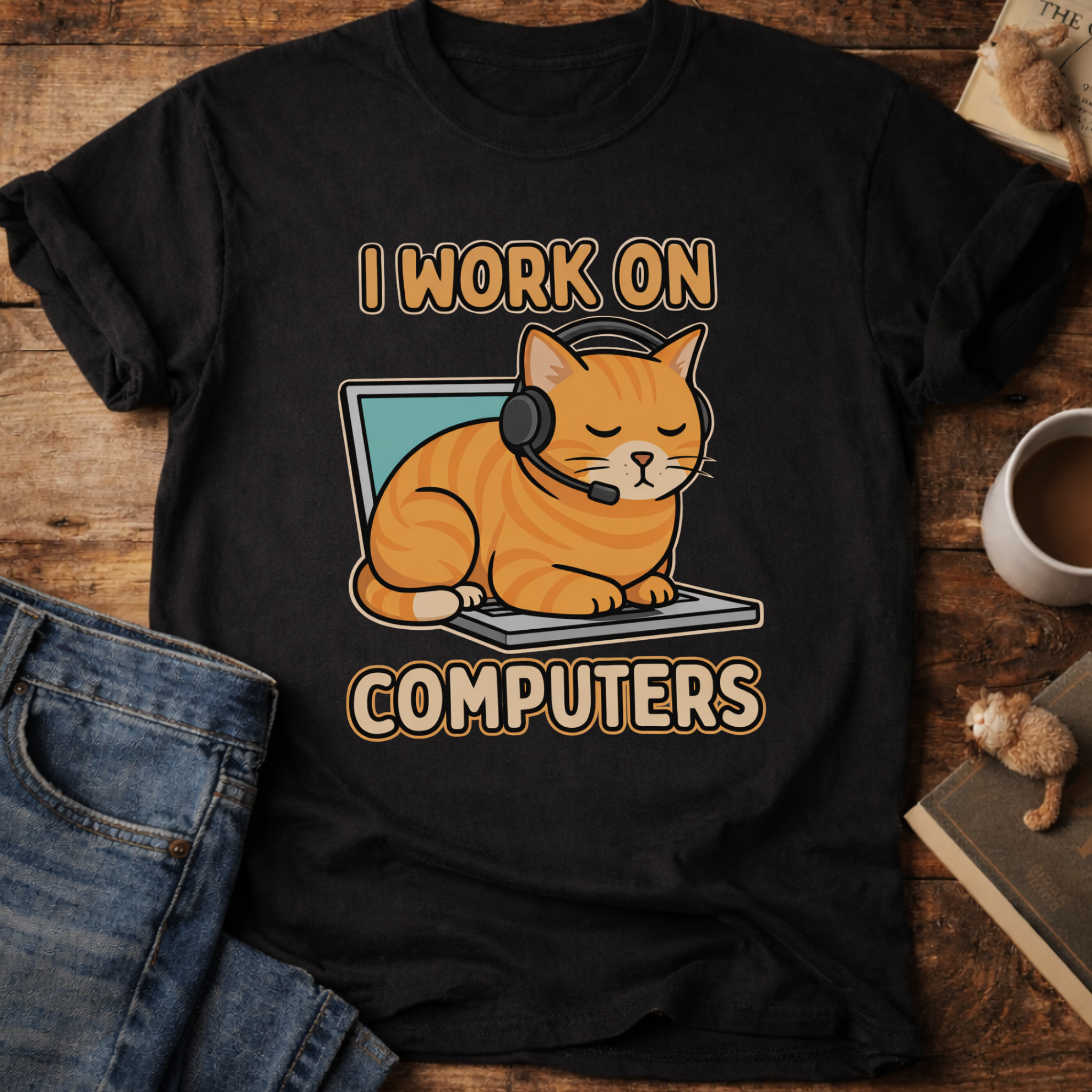 I Work On Computers Cat T-Shirt