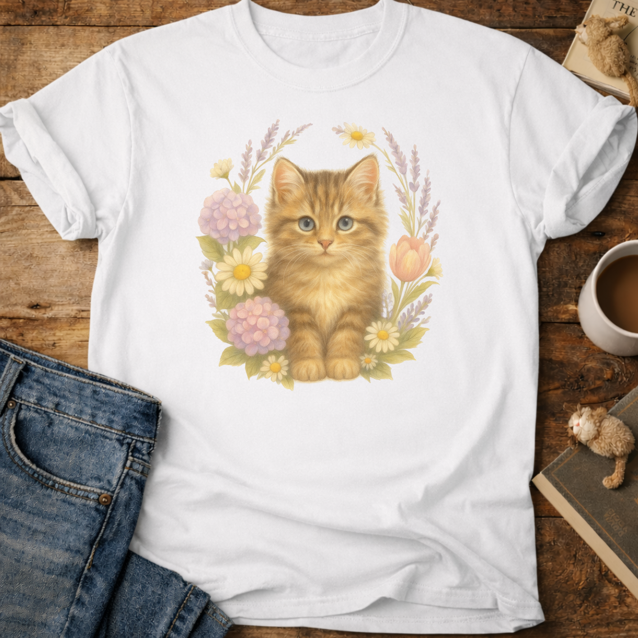 Cute Kitten Floral T-Shirt