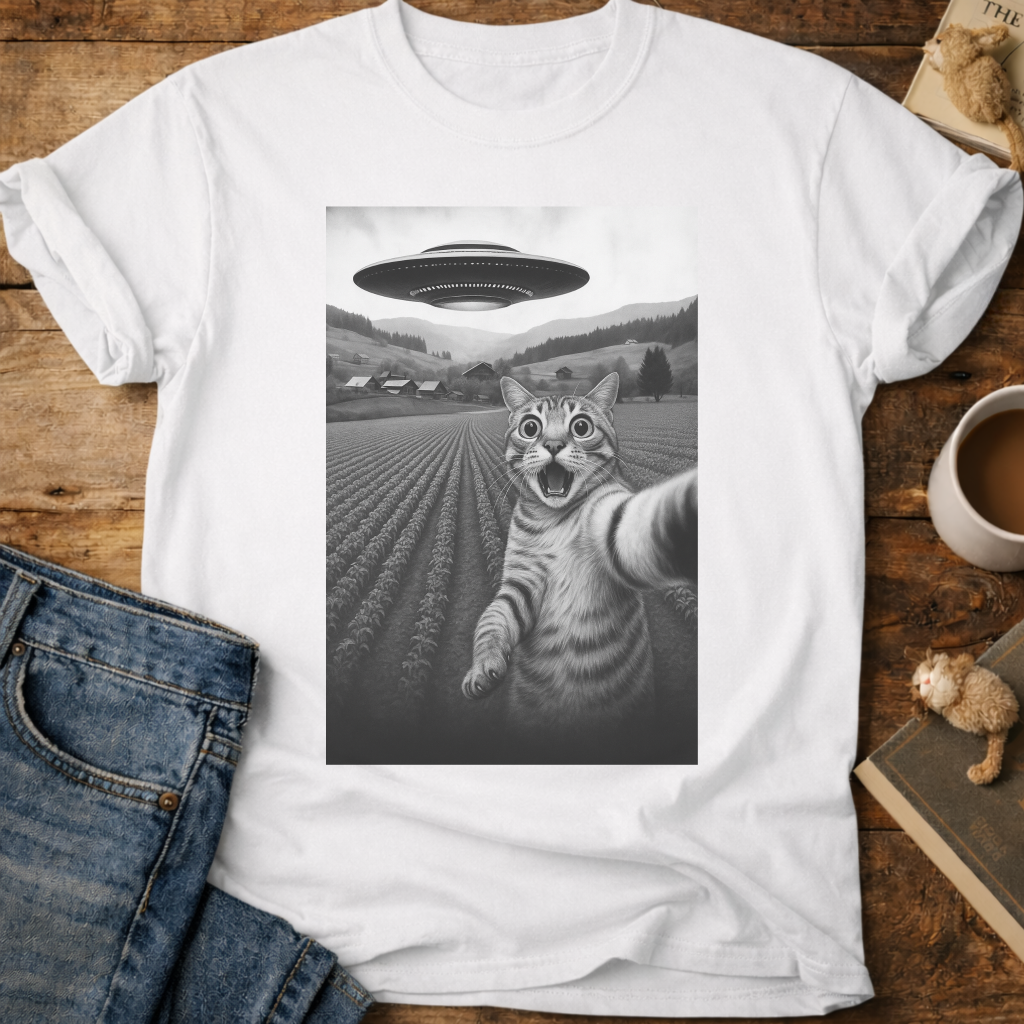 Cat Selfie with UFO T-Shirt