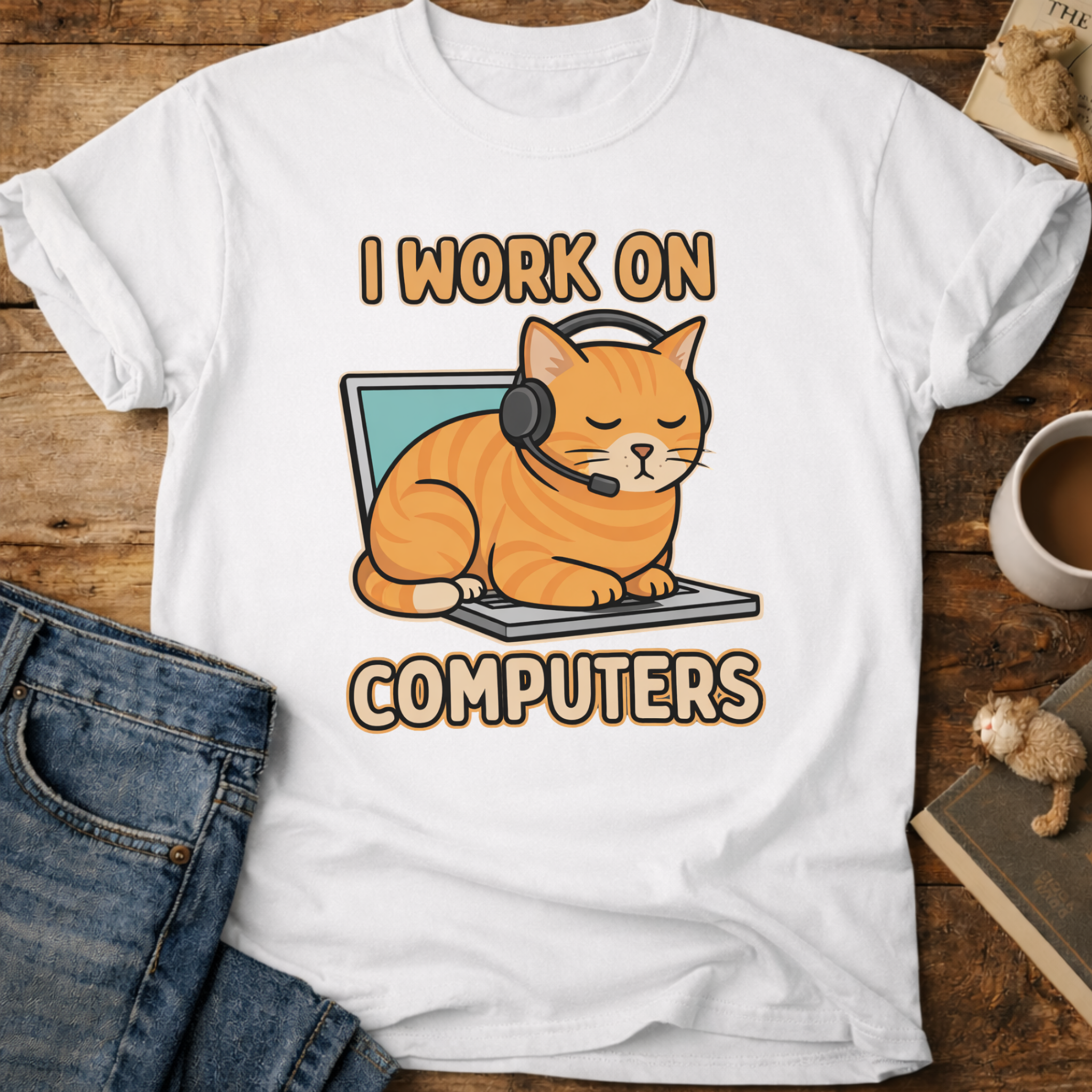 I Work On Computers Cat T-Shirt
